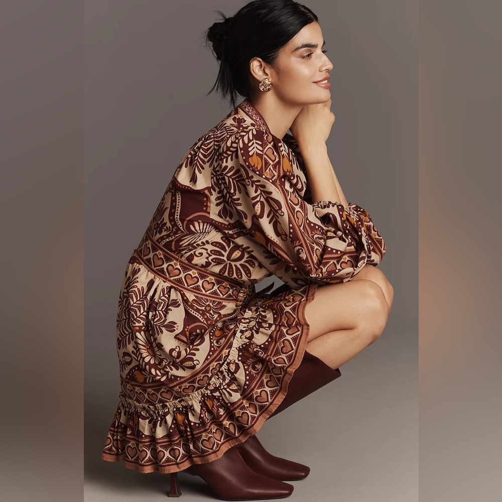Anthropologie Brown and Tan Patterned Mini Dress - Picture 4 of 9